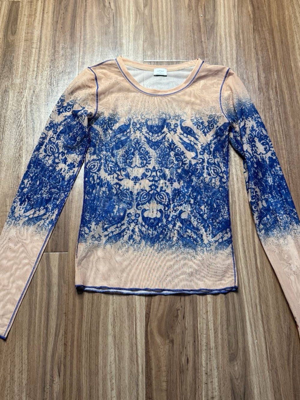 Wilfred Blue and Peach Long Sleeve Printed Mesh Top